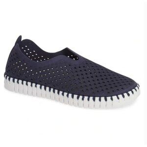Ilse Jacobsen Tulip 139 Navy Blue Perforated Slip On Shoes Size EU 40